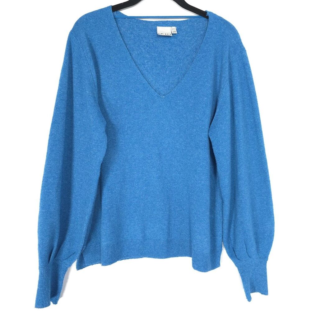 ICHI Women's Knit Sweater MEDIUM Blue‎ V-Neck Lightweight IHALPA LS5 20110979